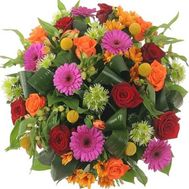 Bouquet of 14 roses, 7 gerberas, 3 chrysanthemums and 5 alstroemeria