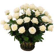 Basket of flowers of 29 white roses