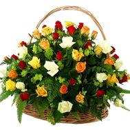 Basket of flowers from 51 multi-colored roses