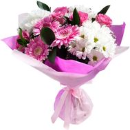 Bouquet of 5 roses, 3 chrysanthemums and 3 gerberas