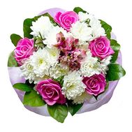 Bouquet of 5 roses, 4 chrysanthemums and 1 alstroemeria