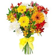 Bouquet of flowers from 3 gerberas, 3 chrysanthemums and 11 alstroemerias