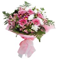Bouquet of flowers from 5 gerberas, 7 chrysanthemums and 5 alstroemerias