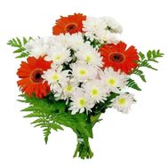 Bouquet of flowers from 4 gerberas and 3 chrysanthemums