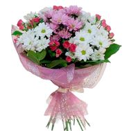 Bouquet of flowers from 15 chrysanthemums and 7 roses