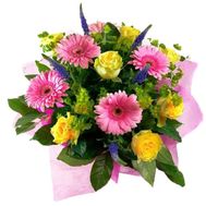 Bouquet of flowers from 9 roses and 6 gerberas