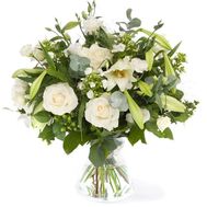 Bouquet of flowers from 9 roses, 1 lilies and 5 chrysanthemums