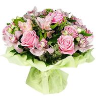 Bouquet of flowers of 11 roses, 9 orchids and 7 alstroemerias