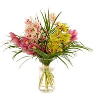 Bouquet of flowers from 5 branches of a multicolored orchid