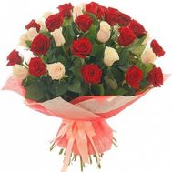 Bouquet of 26 red roses and 25 white roses