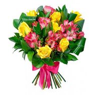 Bouquet of flowers from 7 roses and 6 alstroemerias