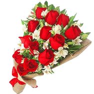 Bouquet of flowers from 13 roses and 8 alstroemerias