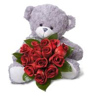 13 roses + teddy bear