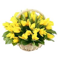 Basket of flowers from 45 yellow tulips