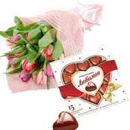 Tulips with a heart of chocolates