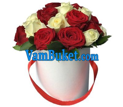 Box of red and white roses