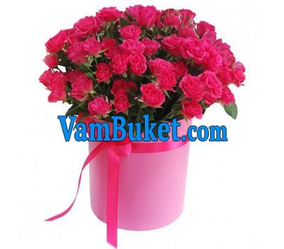 Pink bush roses in a round box