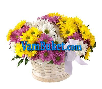 Basket of 11 colorful chrysanthemums