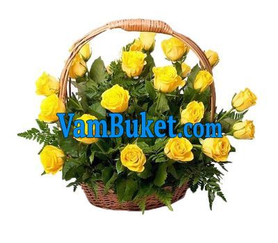 Basket of flowers from 25 yellow roses