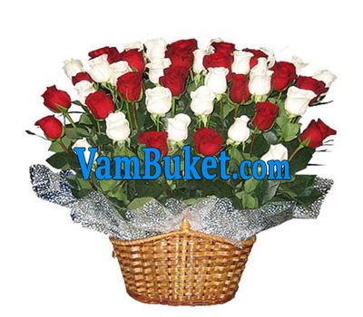 Basket of flowers from 45 imported roses