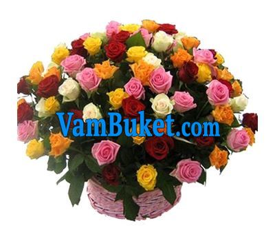 Basket of flowers from 75 multi-colored roses