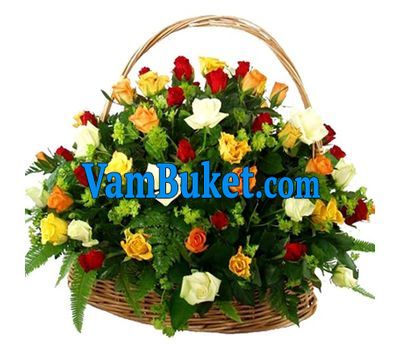 Basket of flowers from 51 multi-colored roses
