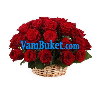 Basket of flowers of 25 red roses