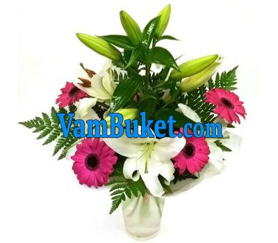 Bouquet of flowers from 5 gerberas and 2 lilies