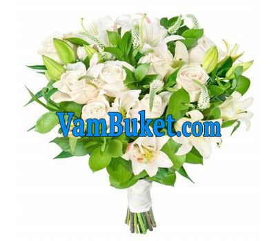 Bouquet of flowers from 4 lilies and 11 roses