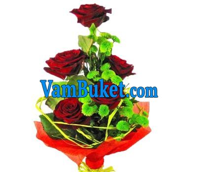 Bouquet of flowers from 5 roses and 4 chrysanthemums