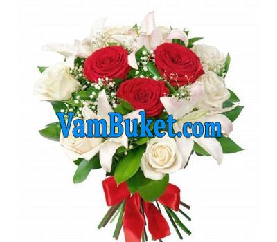 Bouquet of flowers from 9 roses and 2 lilies