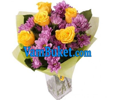 Bouquet of 5 roses and 4 chrysanthemums