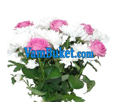 Bouquet of 5 roses and 2 chrysanthemums