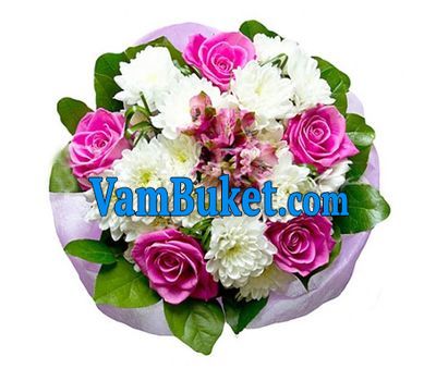 Bouquet of 5 roses, 4 chrysanthemums and 1 alstroemeria