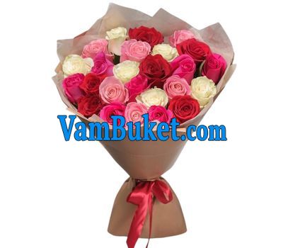 Bouquet of 25 multi-colored roses