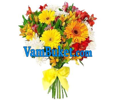 Bouquet of flowers from 3 gerberas, 3 chrysanthemums and 11 alstroemerias