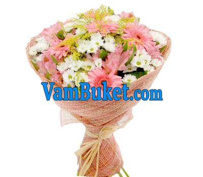 Bouquet of 7 gerberas, 8 chrysanthemums and 4 alstroemerias