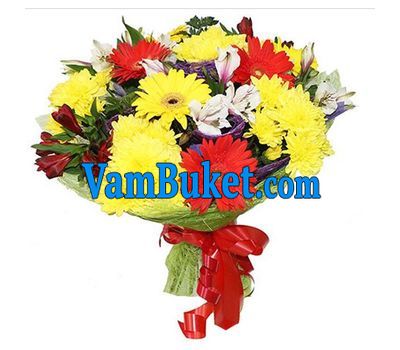 Bouquet of flowers of 4 gerberas, 3 chrysanthemums and 4 alstroemerias