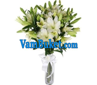 Bouquet of flowers from 6 yellow and 3 pink lilies