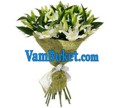 Bouquet of flowers from 1 yellow lily and 4 yellow gerberas