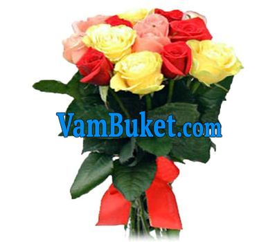 Bouquet of 15 multi-colored roses