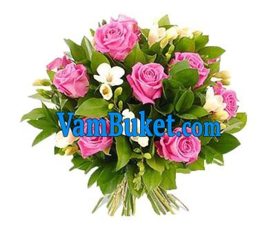 Bouquet of flowers from 15 roses and 8 alstroemerias