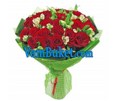 Bouquet of flowers from 21 roses and 6 alstroemerias