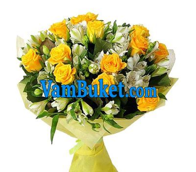 Bouquet of flowers from 15 roses and 18 alstroemerias
