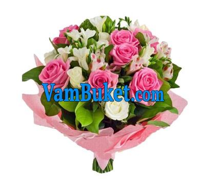 Bouquet of flowers from 14 roses and 7 alstroemerias