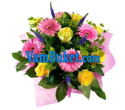 Bouquet of flowers from 9 roses and 6 gerberas