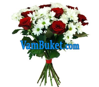 Bouquet of flowers from 6 roses and 5 chrysanthemums