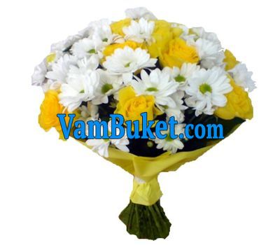 Bouquet of 11 roses and 6 chrysanthemums