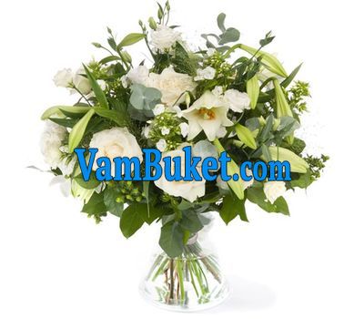 Bouquet of flowers from 9 roses, 1 lilies and 5 chrysanthemums