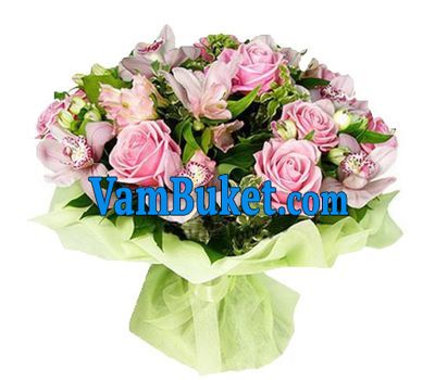Bouquet of flowers of 11 roses, 9 orchids and 7 alstroemerias